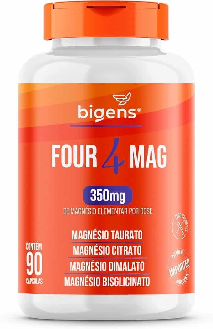 Four-Mag-4-Magnesio-taurato-citrato-dimalato-bisglicinato-350mg-de-Magnesio-Elementar-90-Capsulas-Bigens.jpg Four Mag, 4 Magnésio (taurato, citrato, dimalato, bisglicinato), 350mg de Magnésio Elementar, 90 Cápsulas, Bigens - Imagem 1