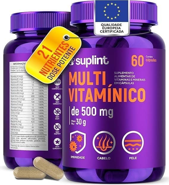 Multivitaminico-500-MG-com-Vitaminas-A-C-D3-E-K1-Complexo-B-Zinco-e-Cromo-21-Ingredientes-em-Capsulas-Veganas-Para-Adultos-Capsulas-Veganas-Sem-Gluten-e-Nao-Transgenico-–-60-Capsulas.jpg Multivitamínico 500 MG com Vitaminas A, C, D3, E, K1, Complexo B, Zinco e Cromo | 21 Ingredientes em Cápsulas Veganas | Para Adultos | Cápsulas Veganas, Sem Glúten e Não Transgênico – 60 Cápsulas - Imagem 1